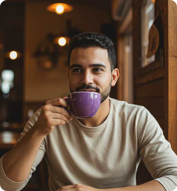 homem tomando café